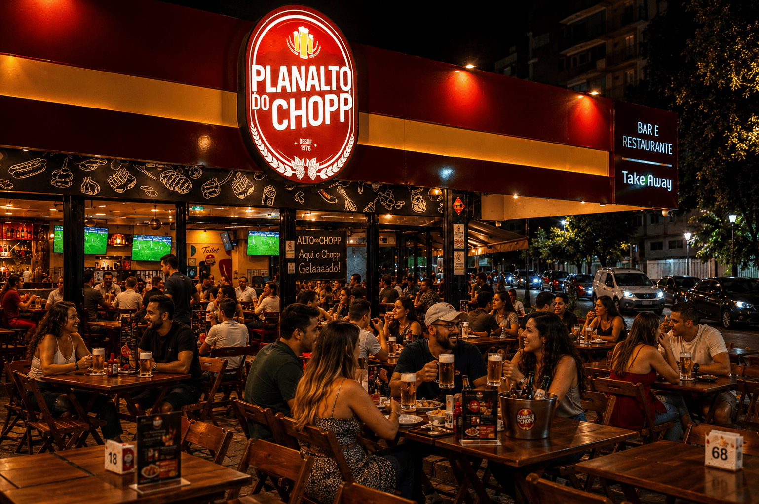 Clientes brindando na unidade Flamengo do Planalto do Chopp