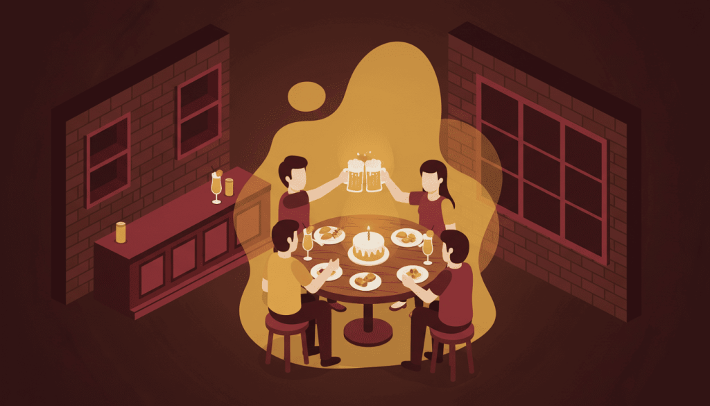 Aniversário no Flamengo RJ com grupo, chopp gelado e clima de comemoração